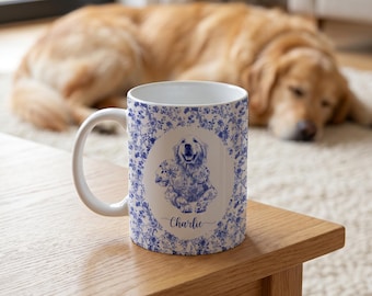 Custom Pet Photo Mug, Toile De Jouy Ceramic Coffee Cup, Pet Lover Gift