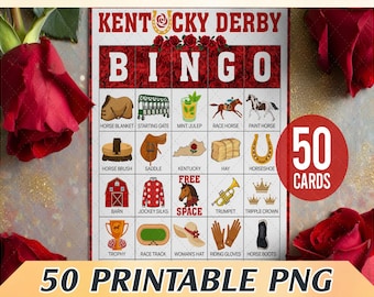 Kentucky Derby Bingo, 50 Kentucky Derby Bingo Cards, Horse Bingo Game for Kids, Derby Party Game Printable Digital Download