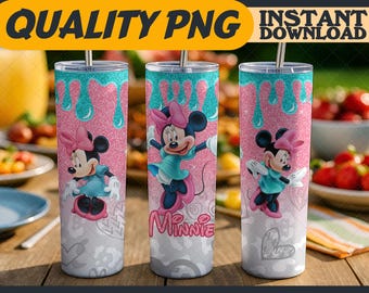 Glitter Minnie Tumbler Wrap Sublimation Designs PNG – 20oz Skinny, Cartoon Characters Tumbler Wrap, Digital File, Gift for Cartoon Lover