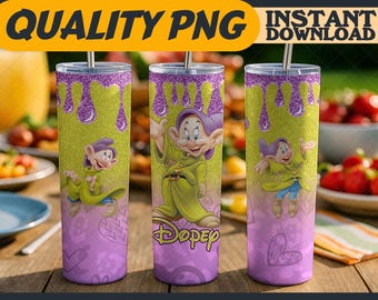 Glitter Dopey Dwarf Tumbler Wrap Sublimation Designs PNG – 20oz Skinny, Cartoon Character Tumbler Wrap, Digital File, Gift for Cartoon Lover