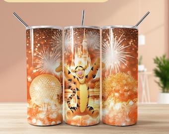 Glitter Fireworks Tigger Tumbler Wrap Sublimation PNG – 20oz Skinny, Cartoon Characters Tumbler Wrap, Digital File, Gift for Cartoon Lover