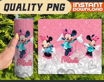 Glitter Minnie Mouse Tumbler Wrap – 20oz Skinny Cartoon PNG (Digital File)