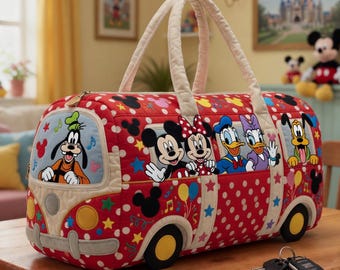 Mickey and Friends Quilted Duffle Bag, Mickey Minnie Donald Goofy Disney Quilted Weekend Bag