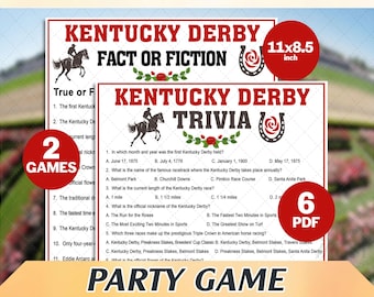 Kentucky Derby Trivia Game Printable, Fact or Fiction Kentucky Derby Game, Horse Racing Party Game for Kids Adults Digital Download