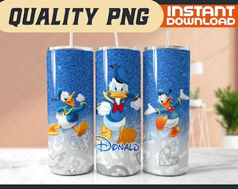 Glitter Donald Duck Tumbler Wrap – 20oz Skinny Sublimation Design (Digital File)