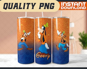 Glitter Goofy Tumbler Wrap PNG – 20oz Skinny Cartoon Dog Sublimation Design (Digital File)