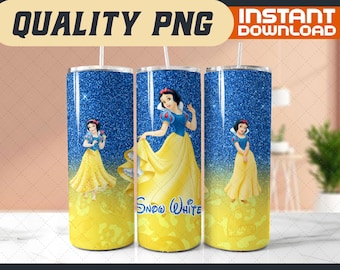 Glitter Snow White Dwarf Tumbler Wrap – 20oz Skinny Cartoon PNG (Digital File)