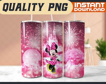 Minnie Glitter Fireworks Tumbler Wrap 20oz, Skinny Sublimation PNG, Cartoon Character Cup Wrap, Instant Download