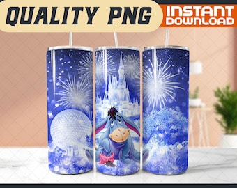 Eeyore Firework Tumbler Wrap, Glitter Sublimation Design (Digital File)