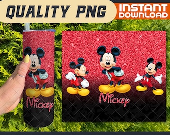 Glitter Mickey Mouse Tumbler Wrap – 20oz Skinny Cartoon PNG (Digital File)