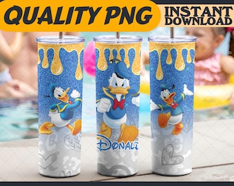 Glitter Donald Tumbler Wrap Sublimation Designs PNG – 20oz Skinny, Cartoon Characters Tumbler Wrap, Digital File, Gift for Cartoon Lover