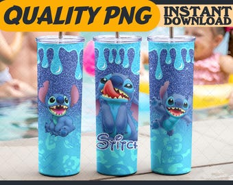 Glitterstygn Tumbler Wrap Sublimeringsdesigner PNG – 20oz Skinny, Seriefigurer Tumbler Wrap, Digital Fil, Gåva för Seriefigurälskare