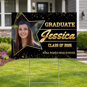Script Star Graduation Yard Sign Class of 2026, Senior Photo Lawn Display, Graduation Party Yard Decor, High School Grad Celebration Sign