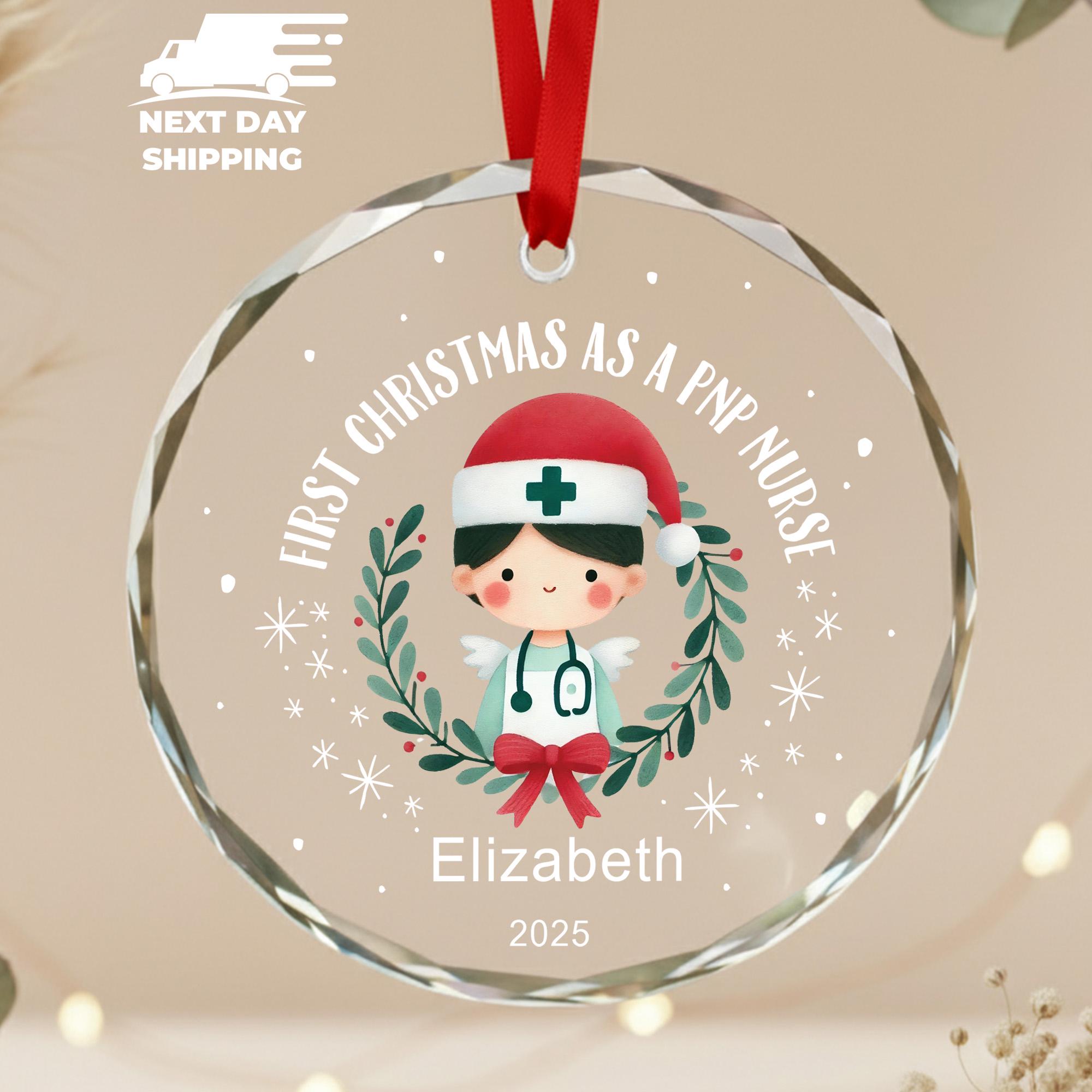 First Christmas as a PNP Nurse Ornament • Pediatric Nurse 2025 Keepsake • Personalized Name Ornament • Ceramic Glass Acrylic Holiday Gift