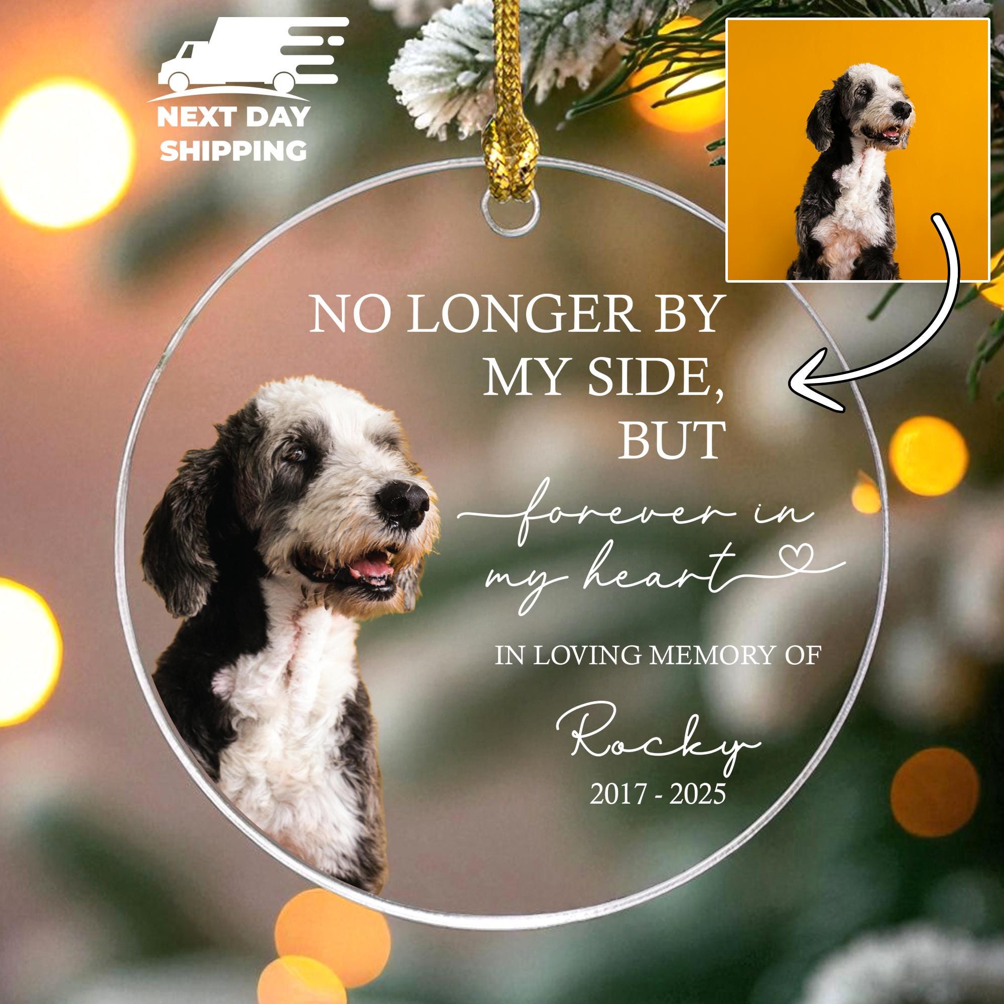Forever Loved Pet Ornament, Dog Memorial Ornament, Cat Photo Keepsake, Dog Picture Ornament, Personalized Pet Loss Name Ornament with Years