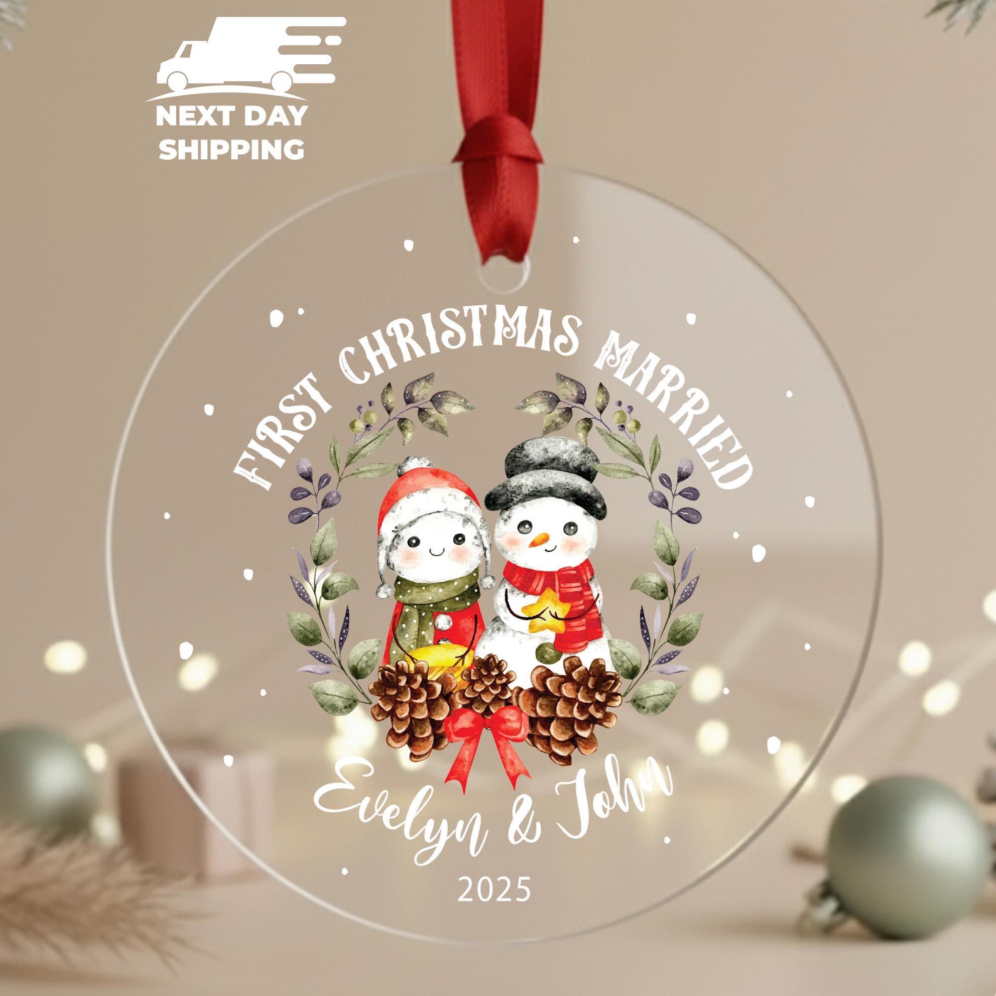Snowman Couple First Christmas Married Ornament • Personalized Newlywed Ornament 2025 • Custom Name Snowman Christmas Decoration Gift