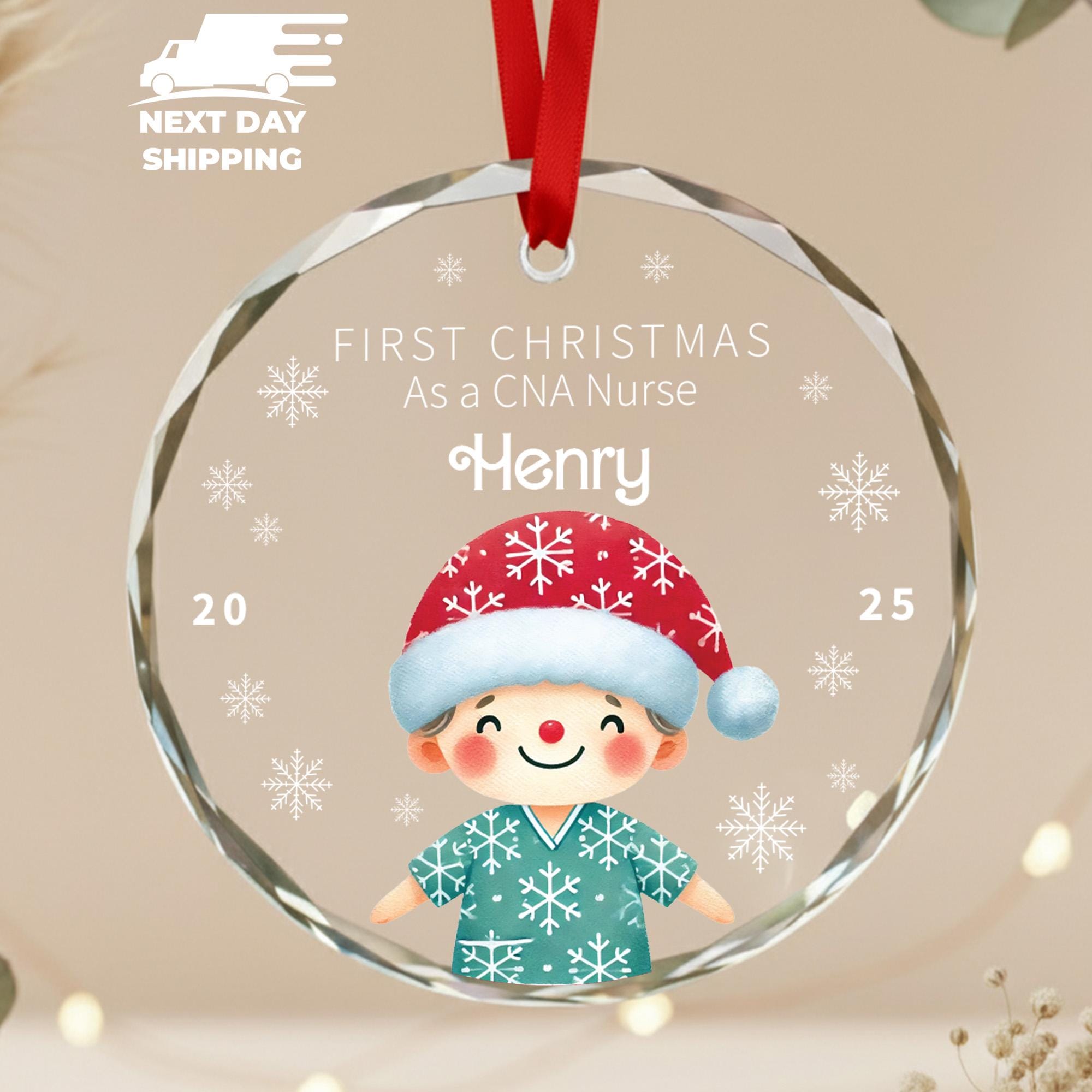 First Christmas As A CNA Nurse Ornament, Hospital Holiday Party Decor Ornament, Custom Nurse Name Ornament, Personalized Nurse Ornament