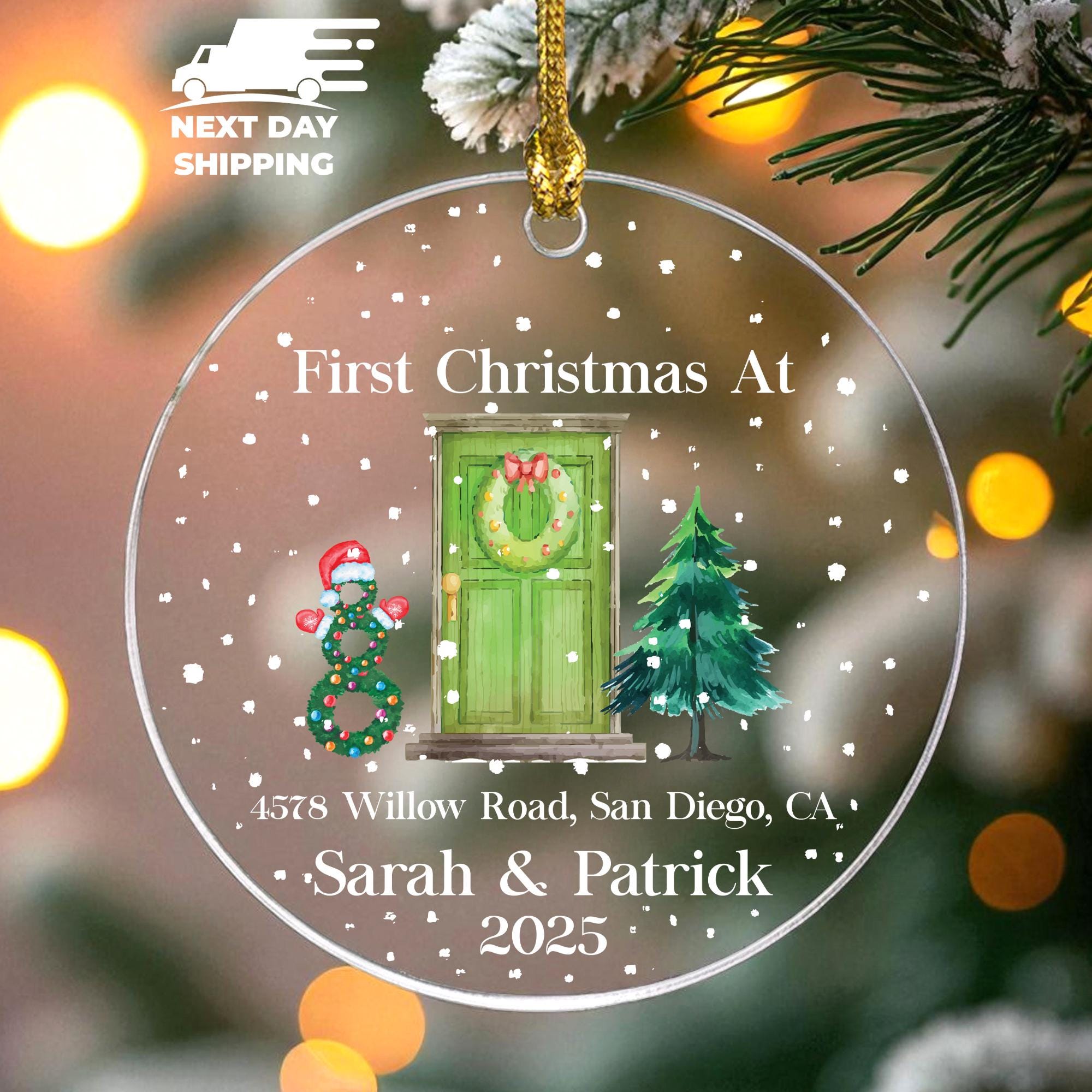 Couple First Christmas Ornament, Custom New Home Address Ornament, Personalized Couple Name Keepsake, Cute Christmas Tree Hanging Ornament