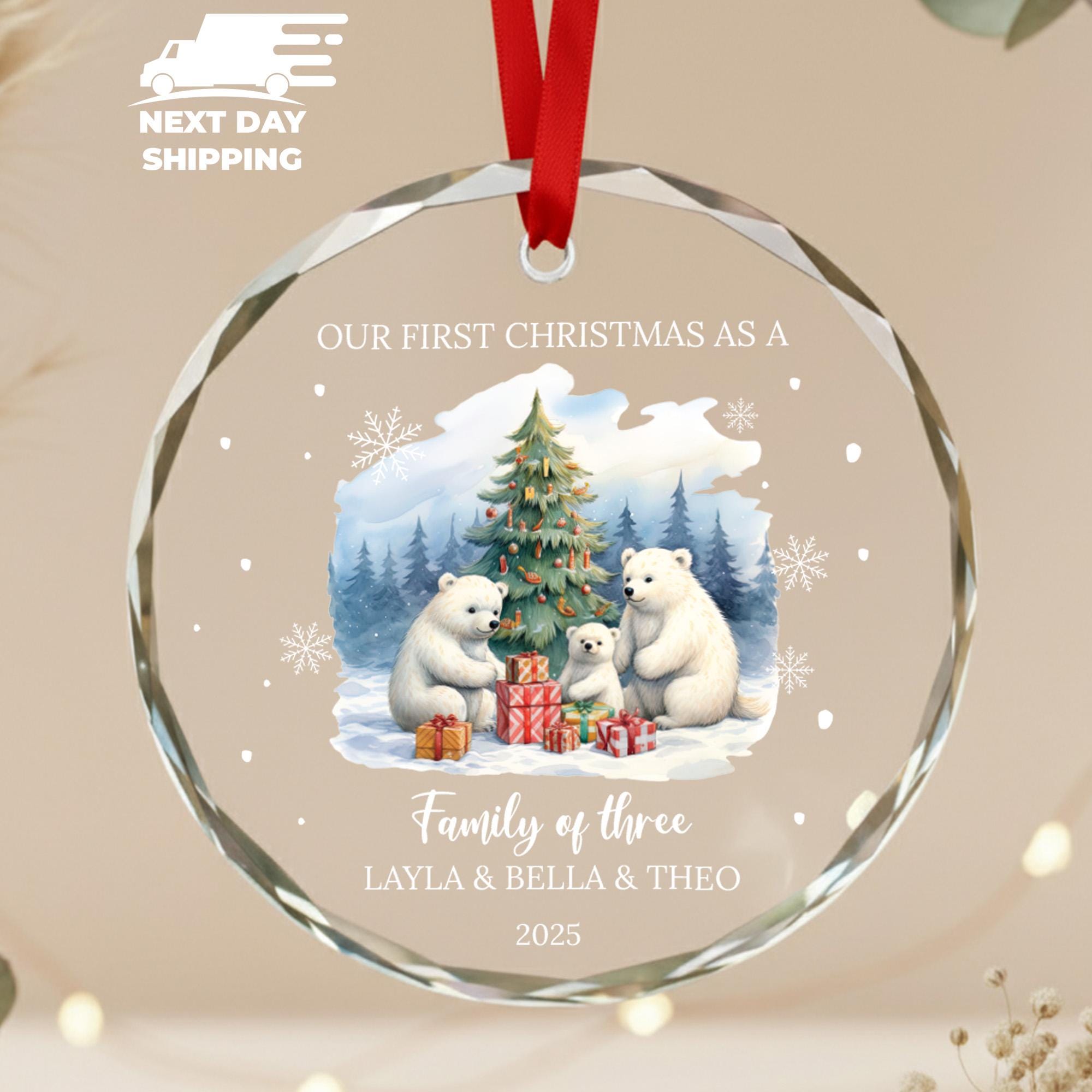 Our First Christmas as a Family of Three Ornament 2025, Personalized Polar Bear Family Ornament, Custom New Parents Gift, Holiday Keepsake