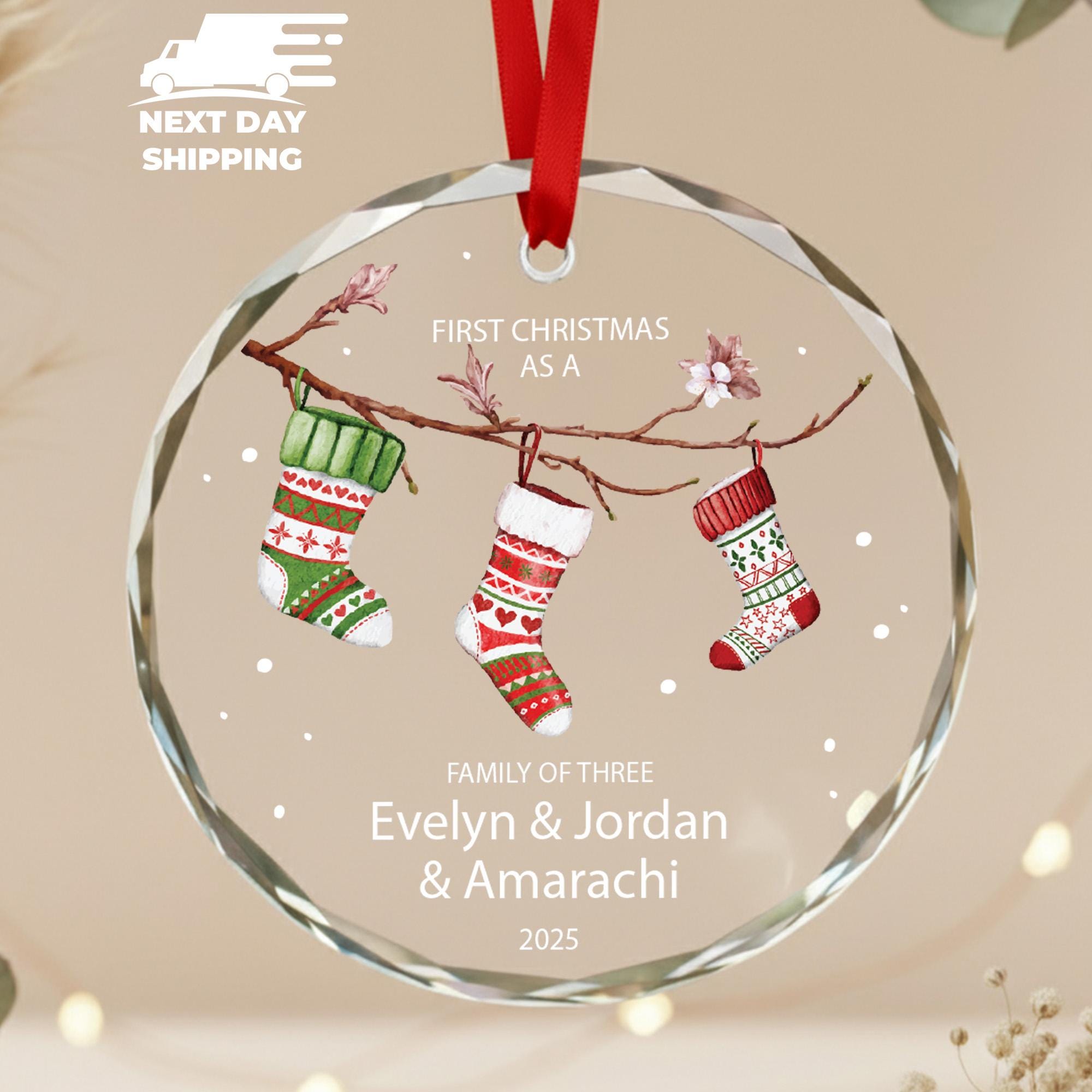 First Christmas As Family Of Three Ornament, Ornament With Family Name Member, Personalized Custom Name Gift, Christmas Ornament 2025