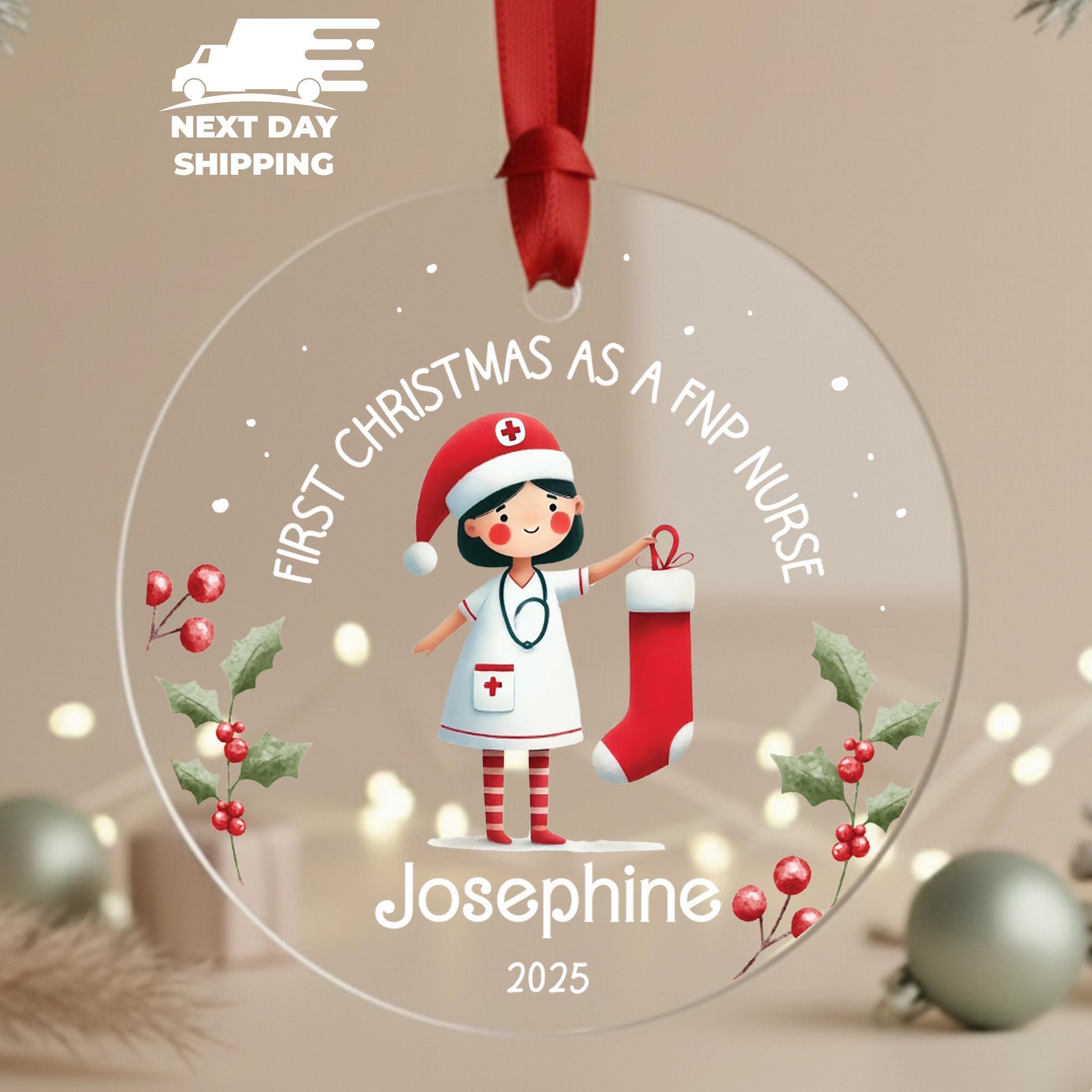 Custom Holiday FNP Ornament, Personalized Xmas Nurse Gift, First Christmas As A FNP, Hospital Christmas Party Decor, Cute Nurse Ornament