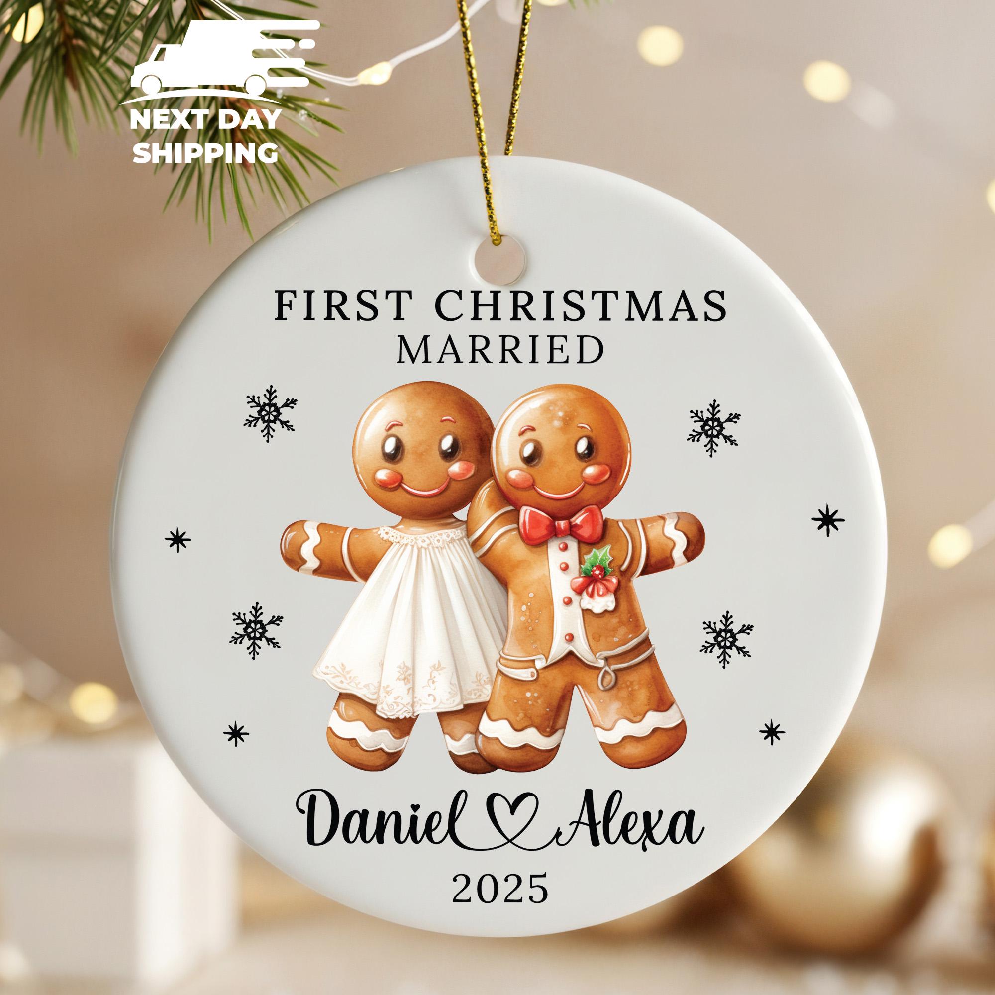 First Christmas as Married Couple Ornament, Newlywed Christmas Keepsake, Personalized Wedding Gift, Custom Names Gingerbread Couple