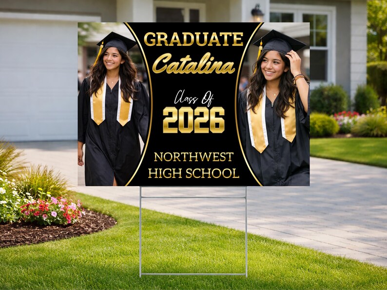 Gradtwin Logo Formal Graduation Yard Sign Class of 2026, Twin Photo Senior Yard Sign ...