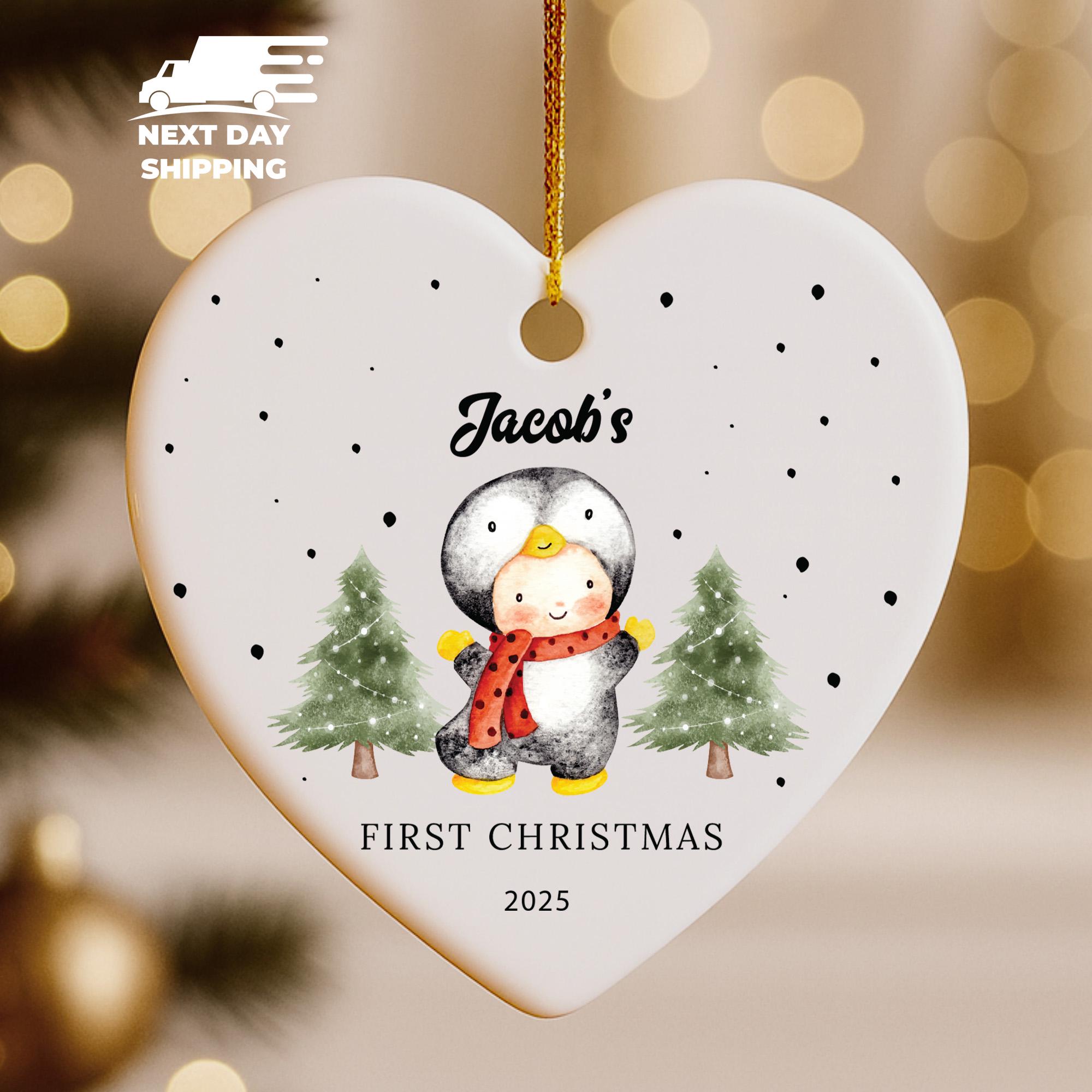 Kids In Penguin Costume Ornament, Baby First Christmas Keepsake, Personalized Kids Name Gift, Custom Name Ornament, Christmas Gift