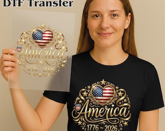 USA Flag Heart DTF Decal, 1776 2026 Ready to Press Print, 250th Anniversary Shirt Transfer, 4th of July Cloth DIY Design, Patriotic Transfer