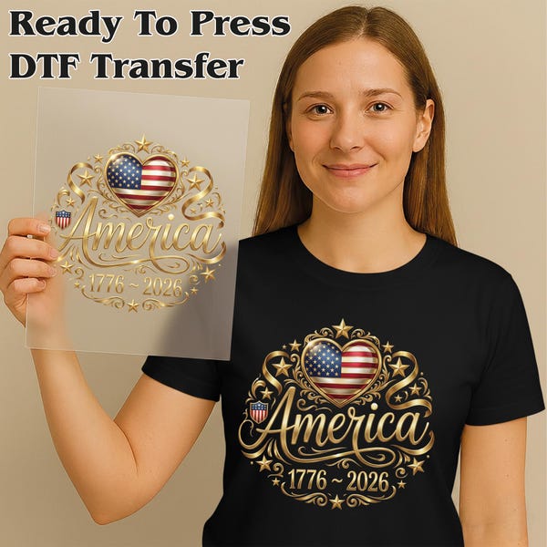 USA Flag Heart DTF Decal, 1776 2026 Ready to Press Print, 250th Anniversary Shirt Transfer, 4th of July Cloth DIY Design, Patriotic Transfer