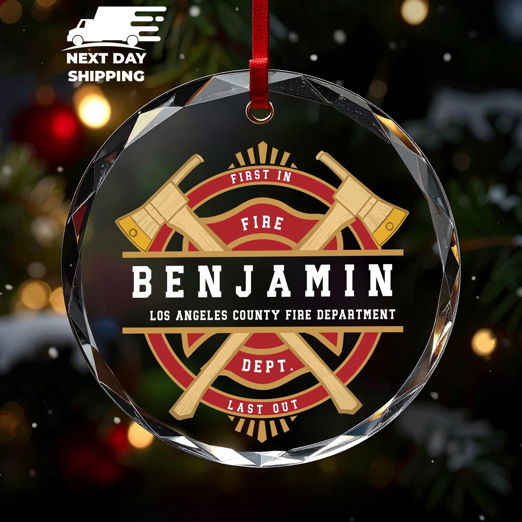 Custom Firefight Ornament, Fire Department Keepsake, Fireman Name Christmas Ornament, Firefighter Logo Ornament, Department Name Ornament