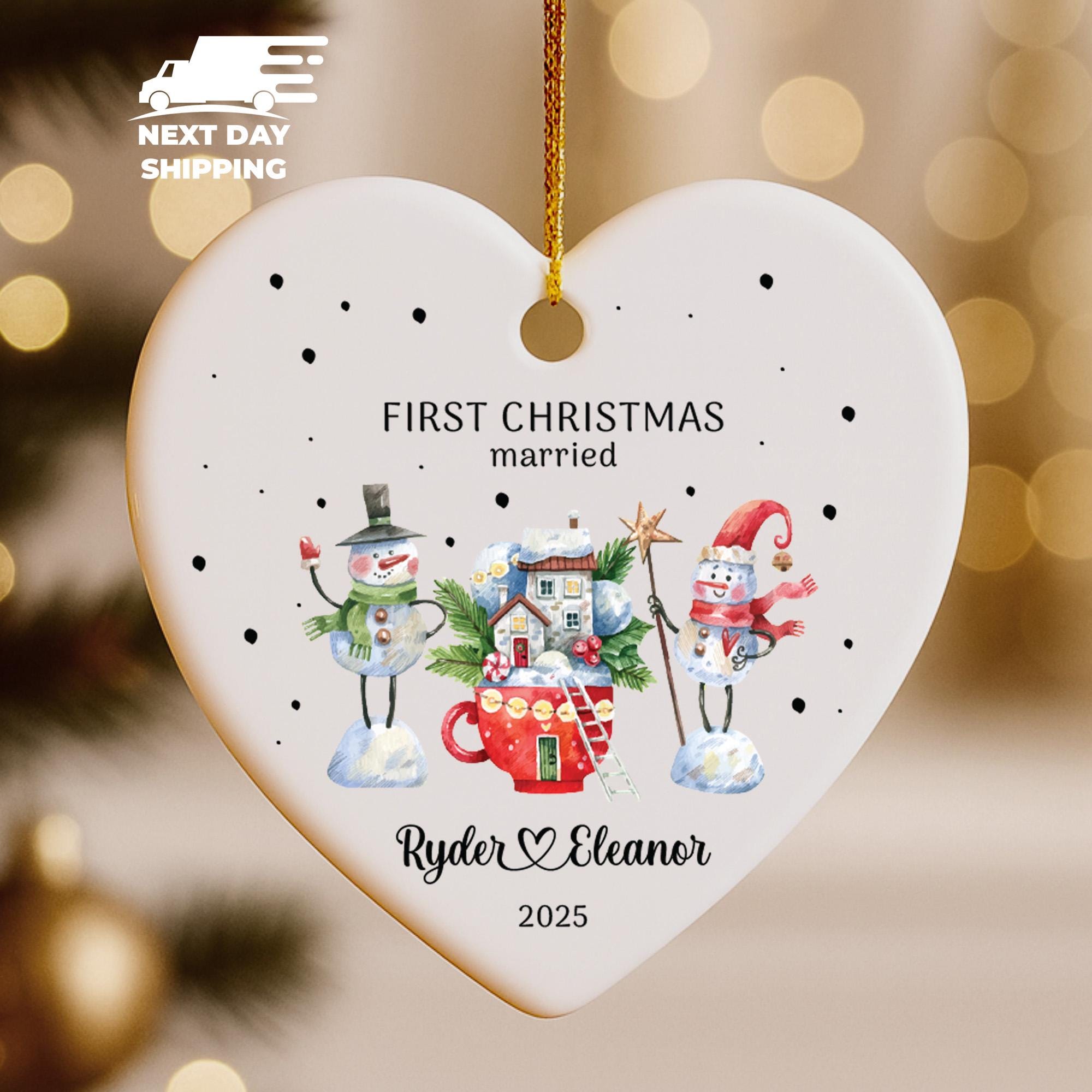 Personalized Snowman Couple Christmas Ornament, Marriage Gift, Newlywed Wedding Keepsake, First Christmas Together, Christmas Decoration
