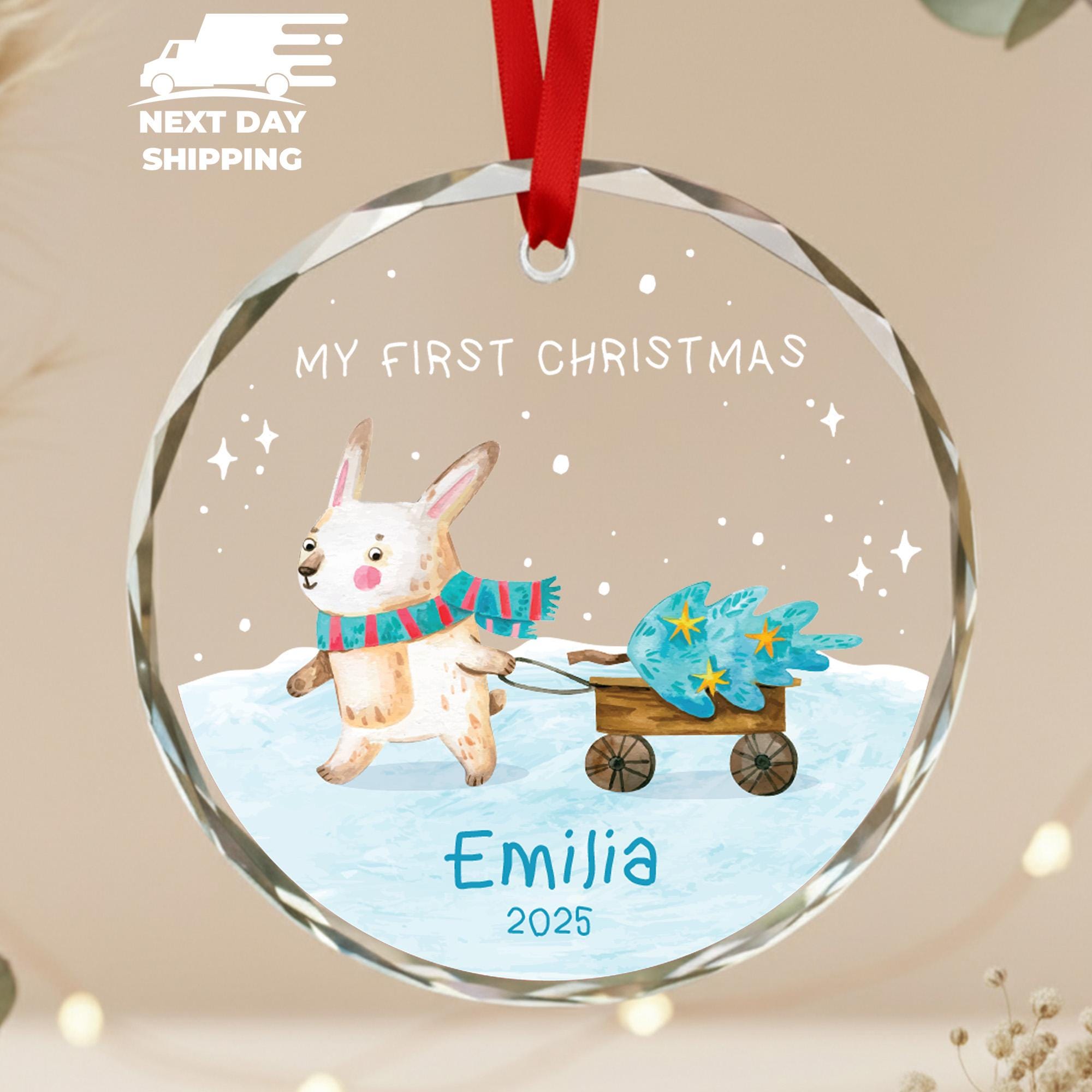 My First Christmas Ornament 2025 • Personalized Bunny Baby Ornament • Custom Name First Christmas Gift • Cute Animal Christmas Keepsake