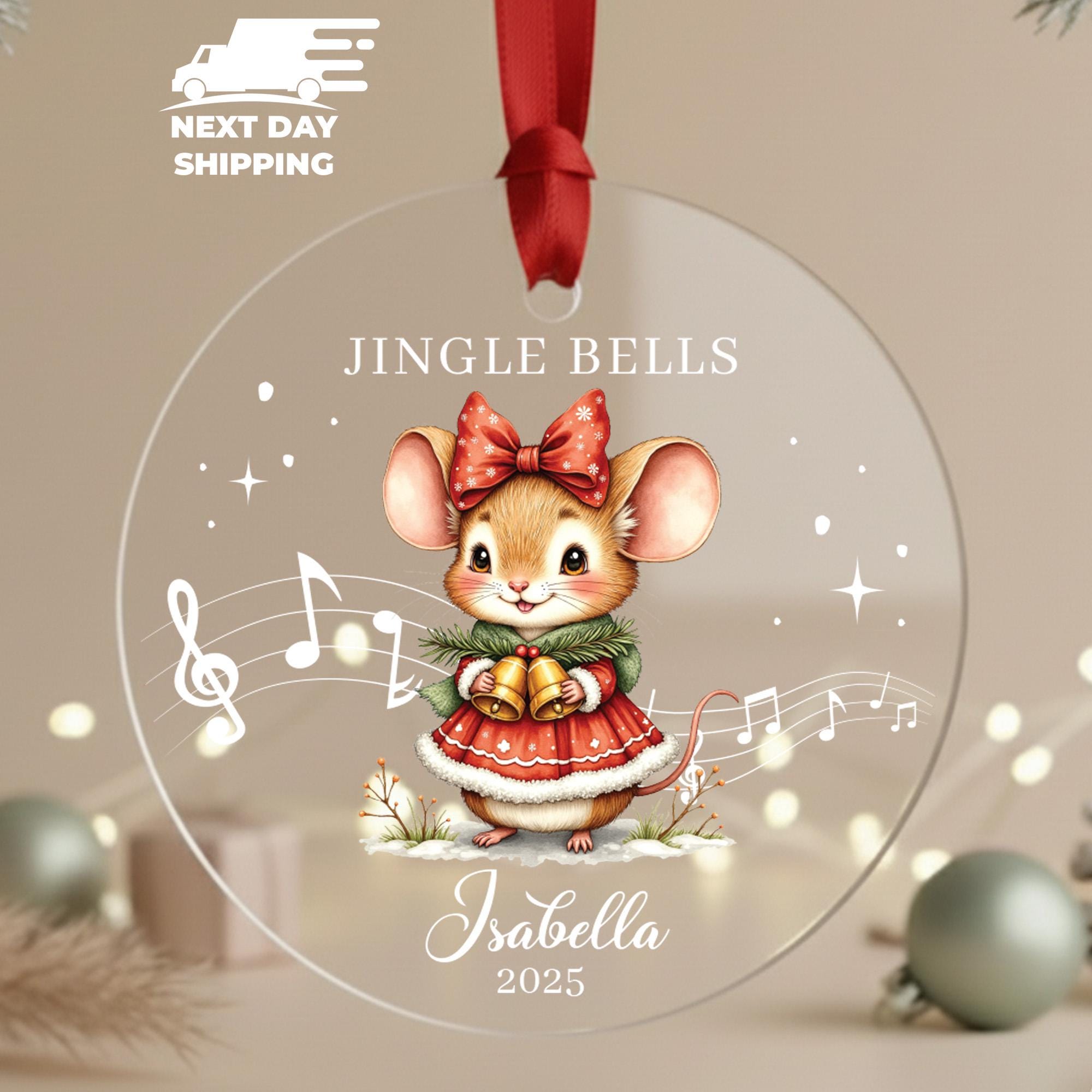 Custom Mouse Name Ornament, Music Lover Merry Christmas Decor, Kids Name Keepsake, Jingle Bells Ornament, Musical Notes Ornament 2025