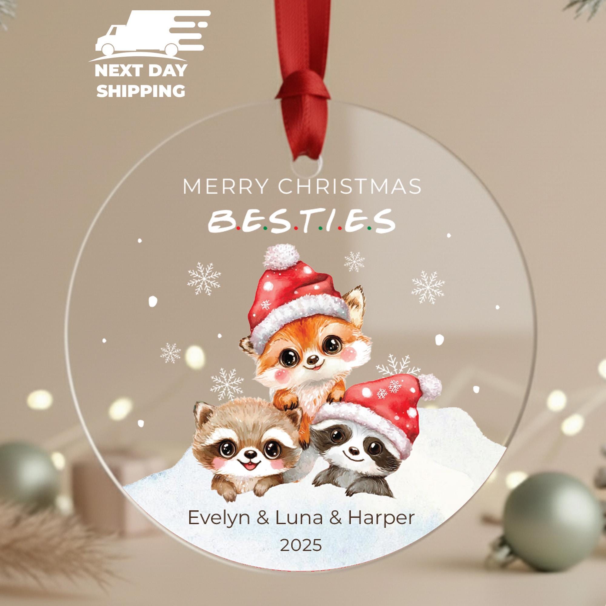 Personalized Besties Christmas Ornament, Cute Animal Friends Ornament for Girls, Custom Name B.E.S.T.I.E.S Gift, Holiday Keepsake for 2025