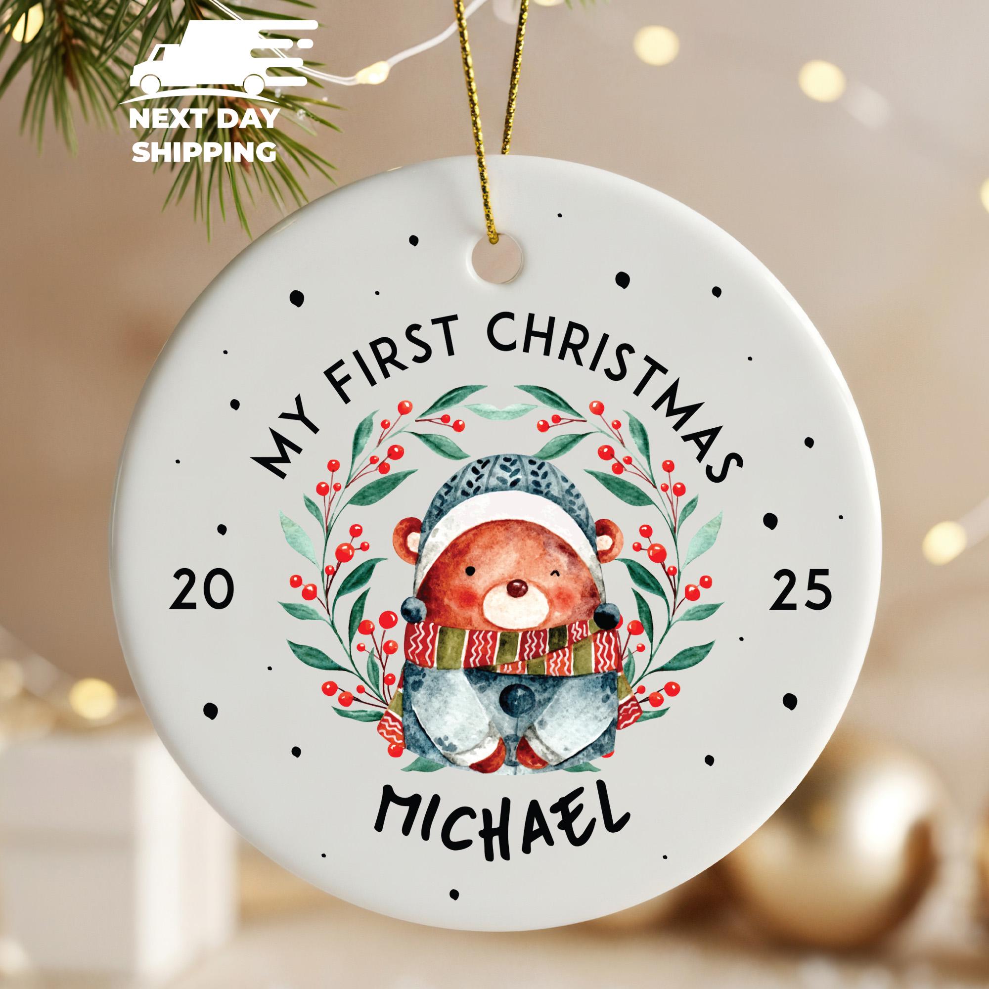 Bear First Christmas Ornament, Custom Baby Keepsake, Personalized Baby's First Christmas Ornament, Christmas Bear Ornament, Christmas Gift