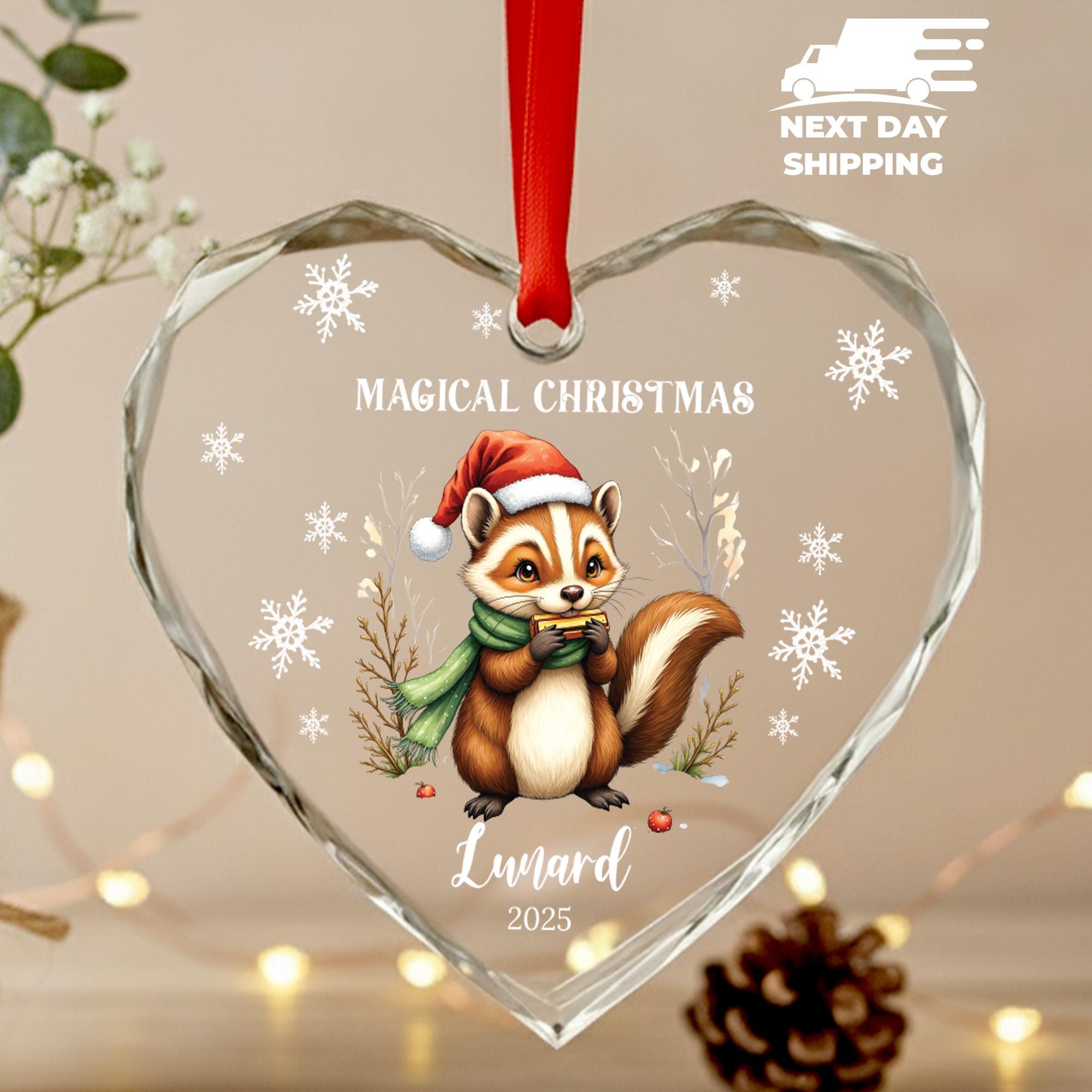 Cute Chipmunk Christmas Ornament, Personalized Magical Christmas 2025 Ornament, Custom Name Holiday Gift, Kids Animal Winter Tree Decor