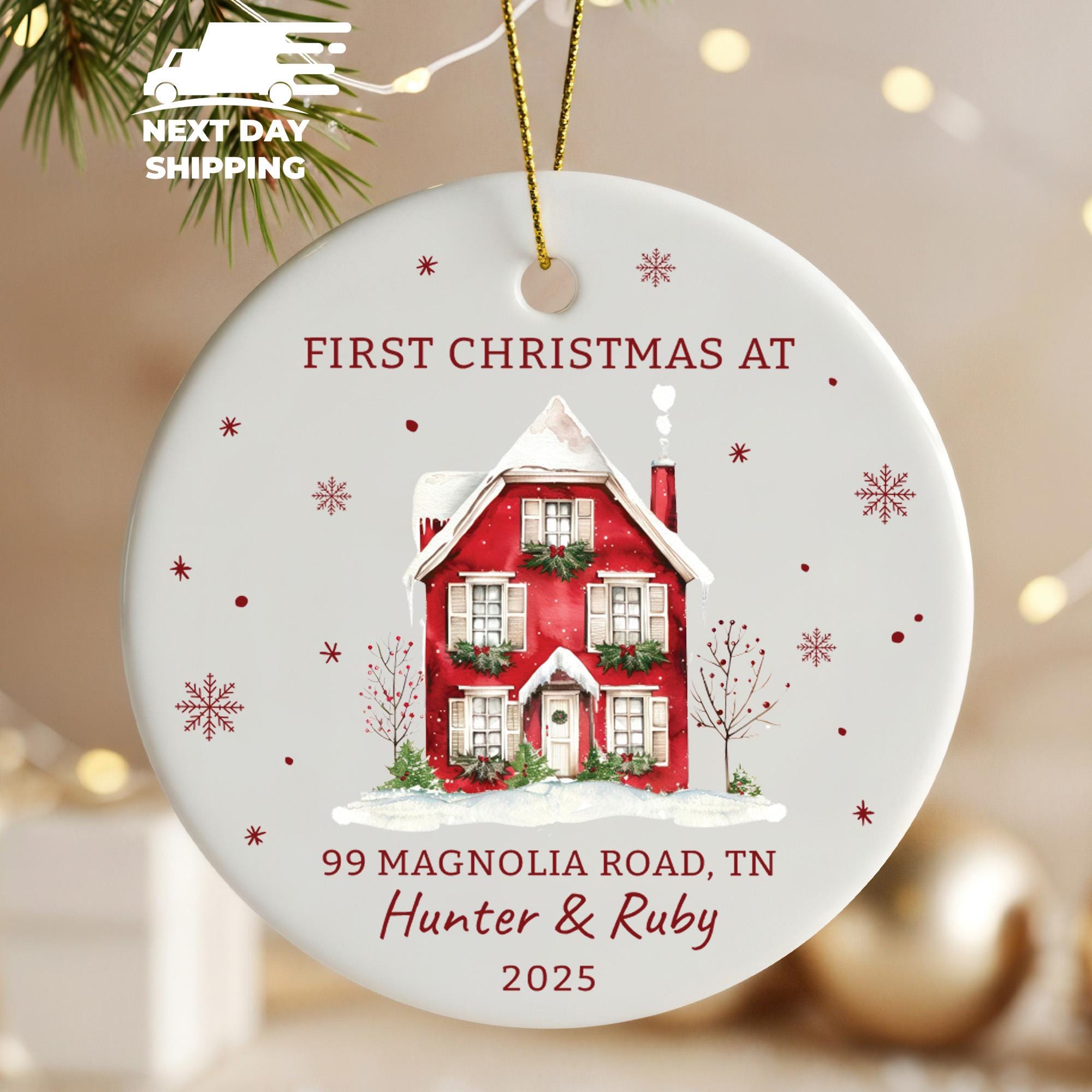 Personalized First Christmas at New Home Ornament 2025, Couple Name & Address Ornament, Classic Door Design, Custom Holiday Keepsake Gift