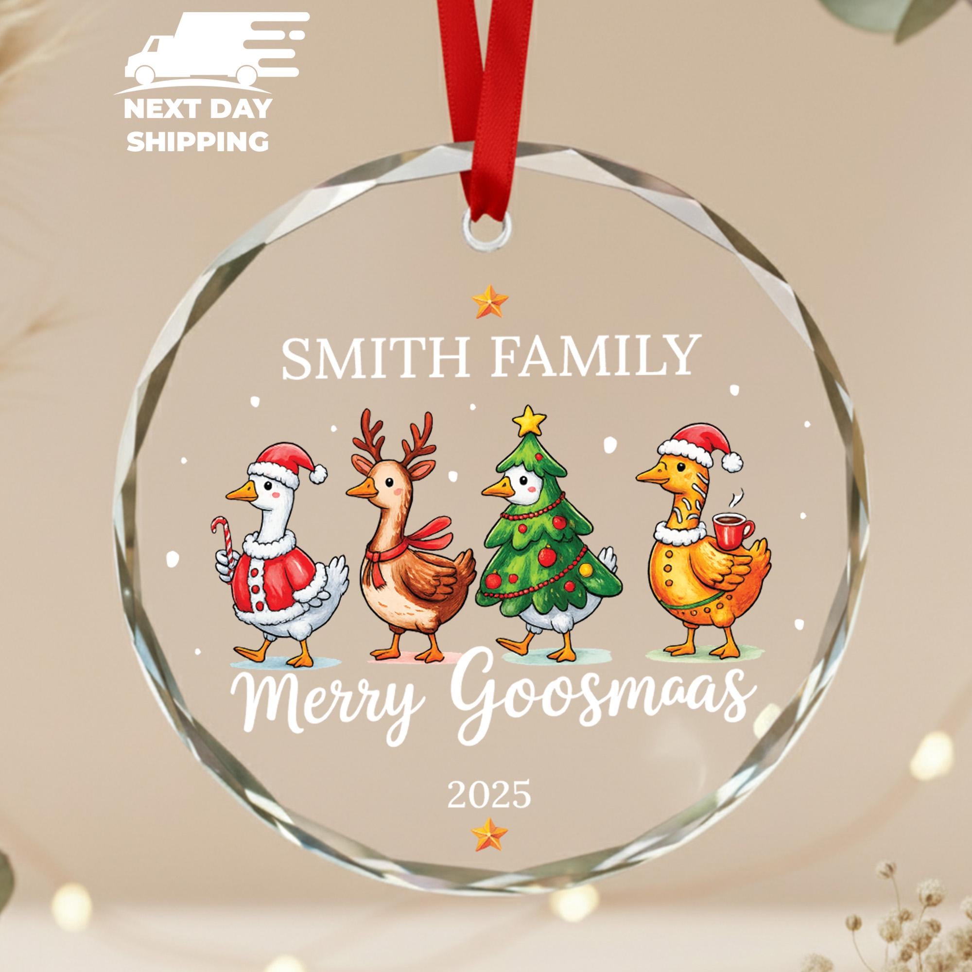 Custom Goose Family Ornament 2025, Funny Family Name Ornament, Personalized Swan Ornament Gift, Ceramic Acrylic or Glass Xmas Decoration