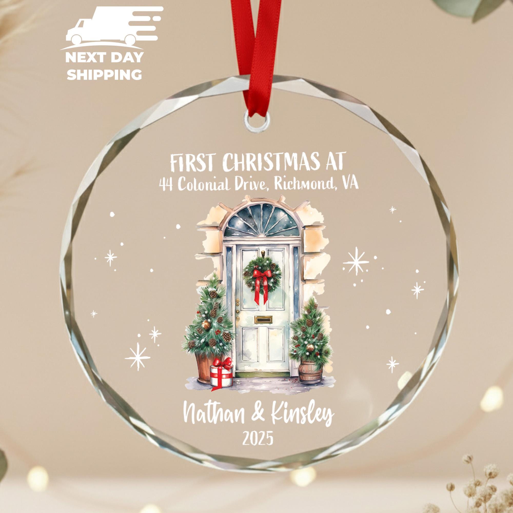 Personalized First Christmas at New Home Ornament 2025, Couple Name & Address Ornament, Classic Door Design, Custom Holiday Keepsake Gift