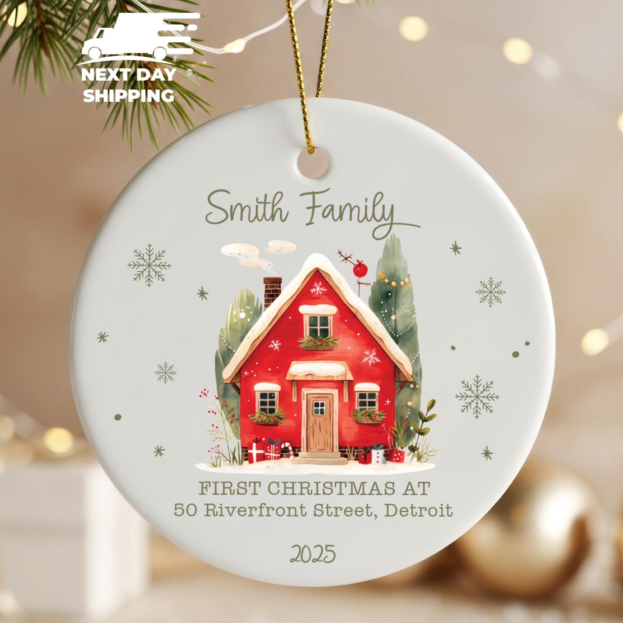 Personalized Family Name Christmas Ornament 2025, Custom Address Ornament for New Home, First Christmas Keepsake, Holiday Family Gift