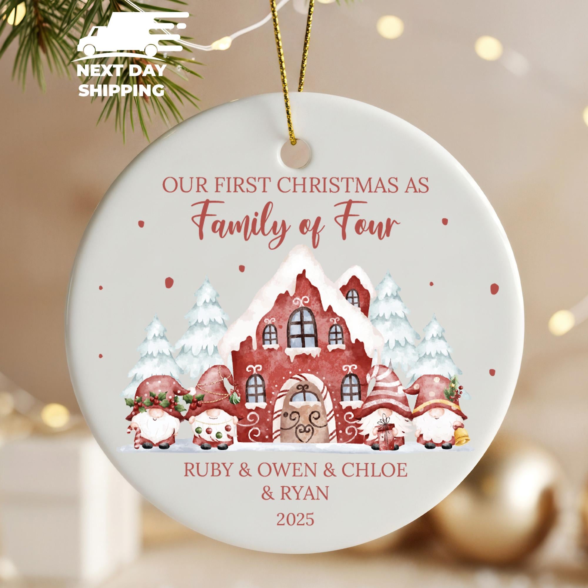 Personalized First Christmas as Family of Three Ornament, Custom Family Gift, Gingerbread House Christmas Keepsake, Family Holiday Ornament