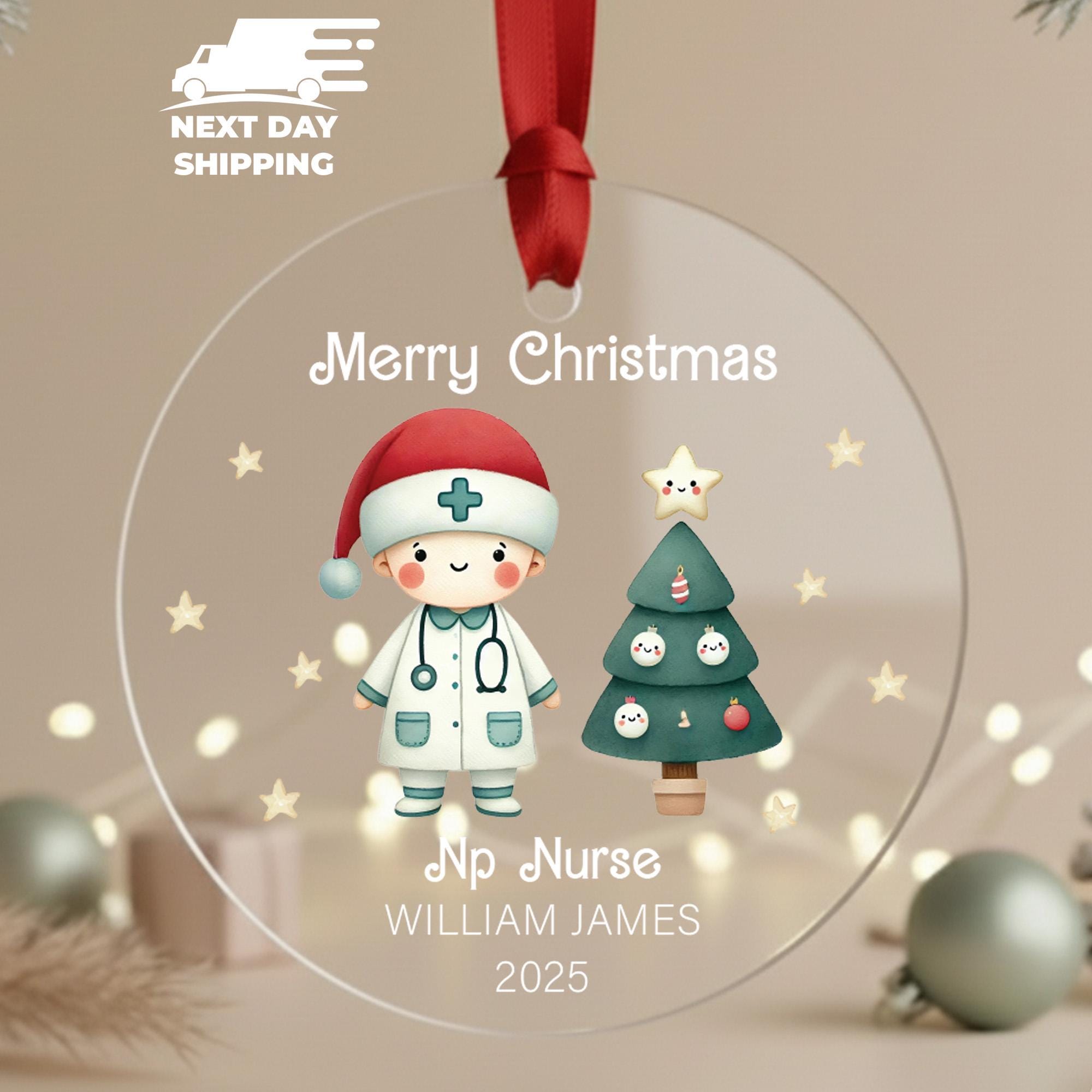 Personalized NP Nurse Name Ornament, Custom Holiday Gift For Nurse, Hospital Christmas Tree Ornament, Xmas Party Decor, Merry Christmas