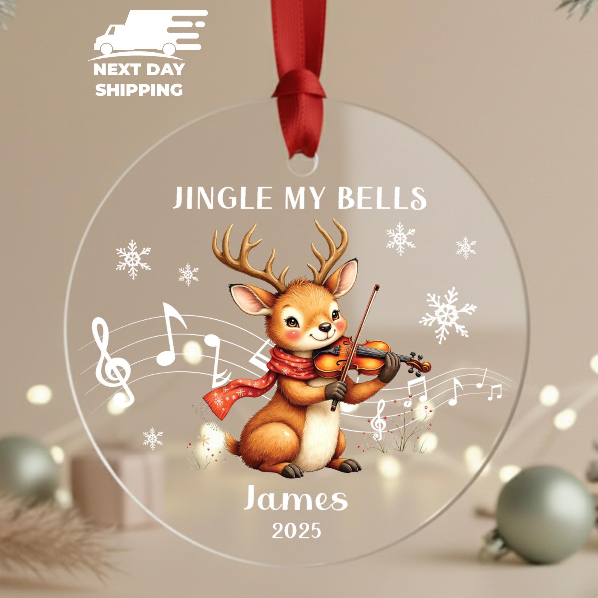 Cute Reindeer Violin Ornament, Jingle My Bells Personalized Christmas Ornament 2025, Custom Name Holiday Gift, Kids Music Tree Decor