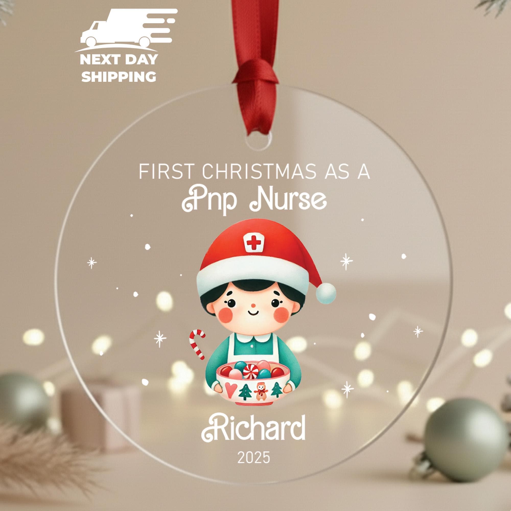 First Christmas as a PNP Nurse Ornament • Personalized Pediatric Nurse Keepsake 2025 • Cute Male Nurse Gift • Custom Glass Ceramic Acrylic