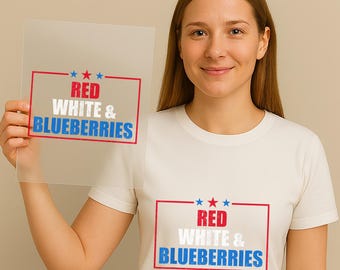 Framed Stars Red White & Blueberries DTF Transfer – Patriotic DIY Iron On Decal – Ready to Press Heat Print for Shirts Hoodies Tote Bags