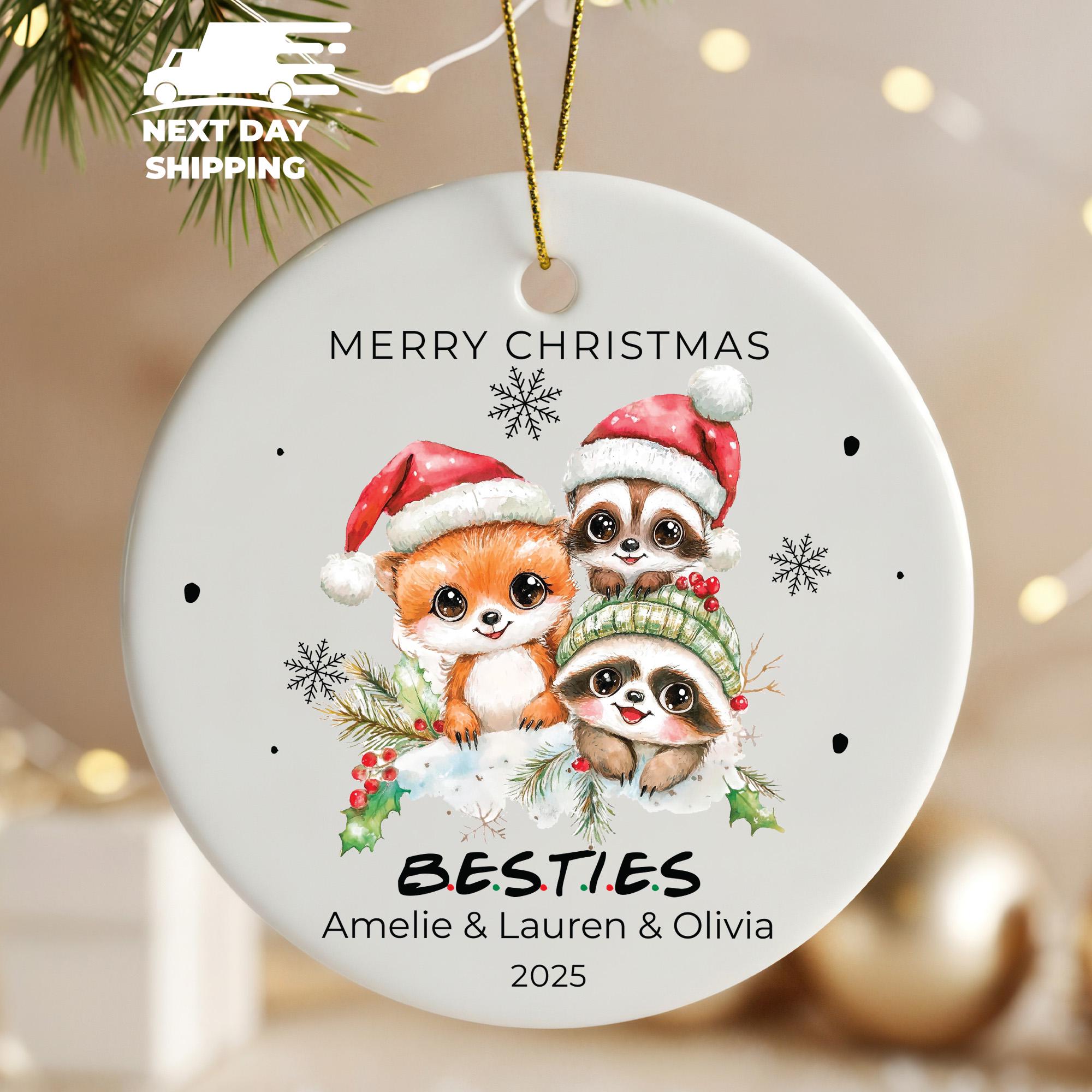 Merry Christmas Besties Ornament, Custom Friends Christmas Keepsake with Name, Best Friends Name Ornament, 2025 BFF Xmas Ornament Gift