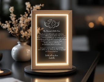 Personalized Angel Baby Memorial Frame: Lighted Wood Remembrance Plaque