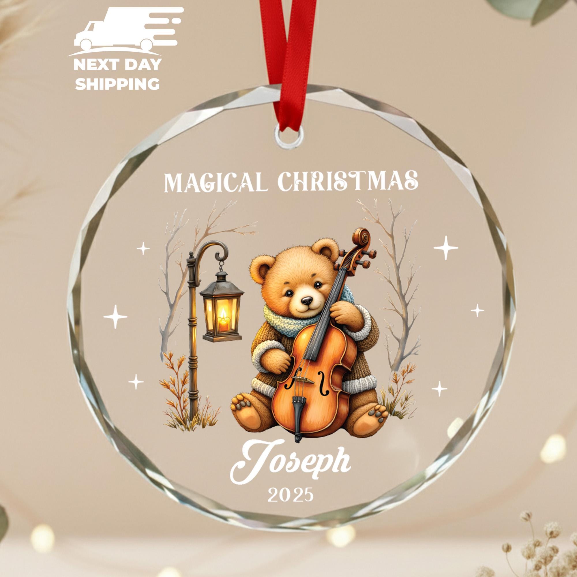Personalized Bear Christmas Ornament • Magical Christmas 2025 • Custom Name Glass Ornament • Cute Animal Holiday Keepsake Gift