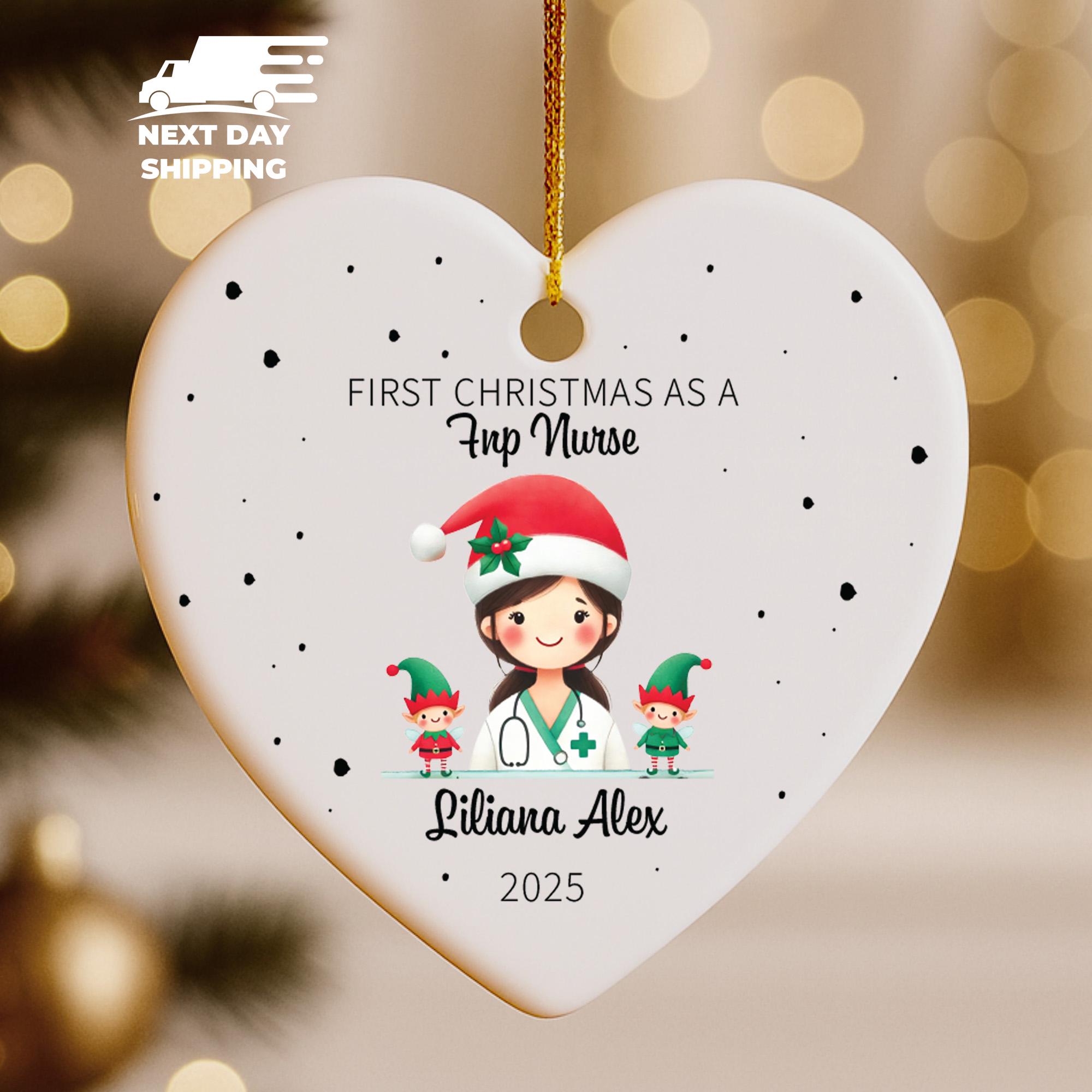 Personalized FNP Nurse Ornament, Custom First Christmas Nurse Gifts, Christmas Party Decor, Xmas Coworker Gifts, Holiday Graduation Ornament